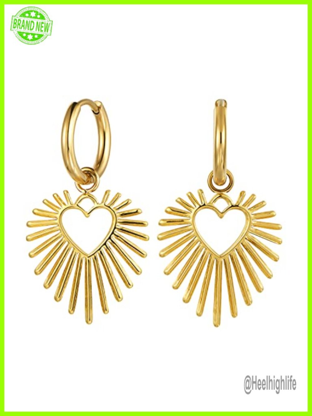 18K Gold Plated Heart Dangle Drop Earrings Stainless Steel
